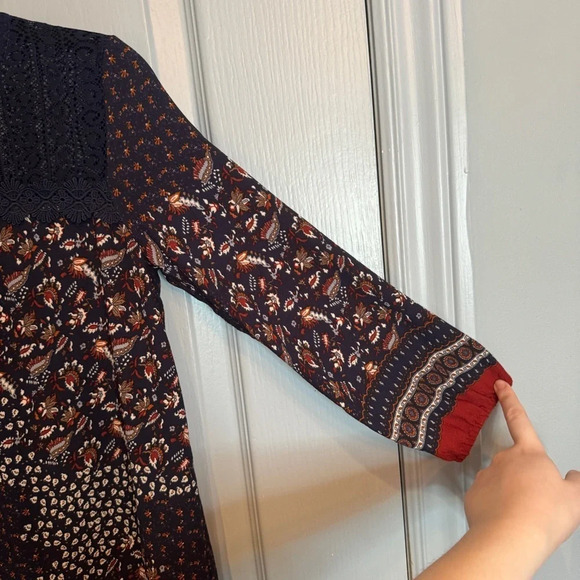 Flying Tomato Multicolor Boho Blouse Sz Medium Botanical Crochet Tunic Pattern - Picture 6 of 13